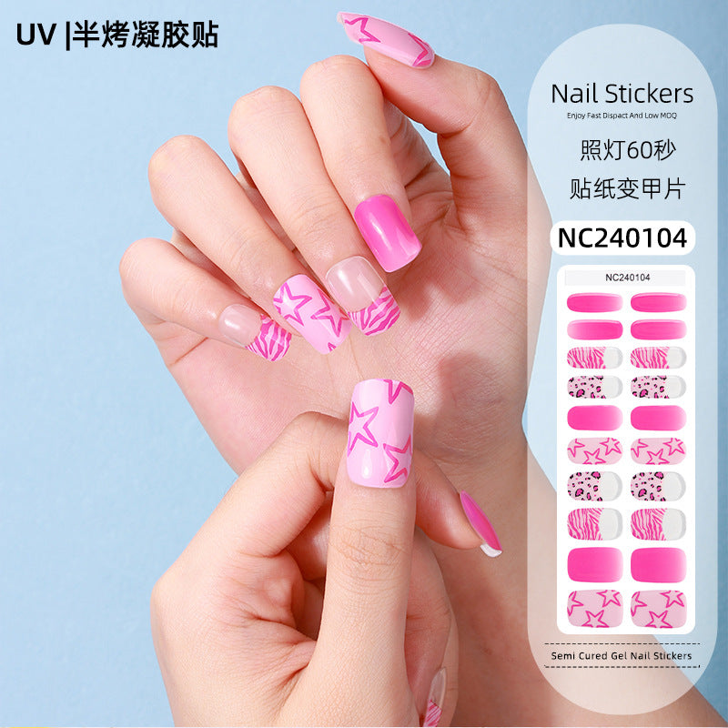 Zhengxiang customized gel manicure stickers korean uv semi-baked semi-cured nail stickers cross-border gradient manicure stickers wholesale