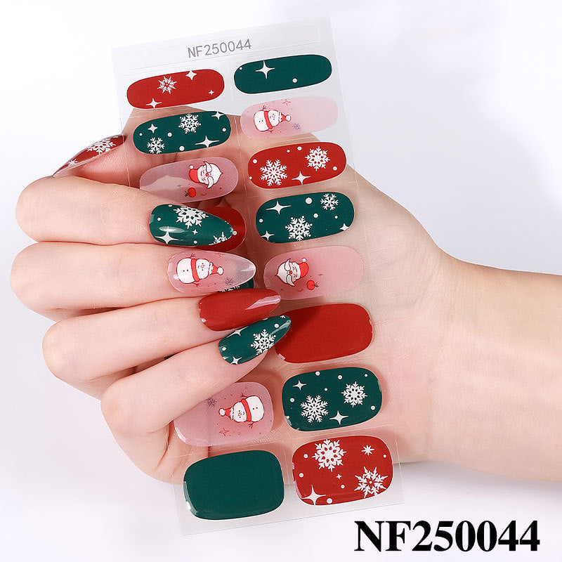 european and american christmas semi-cured gel nail stickers waterproof cartoon kids cute 3d manicure stickers personalized