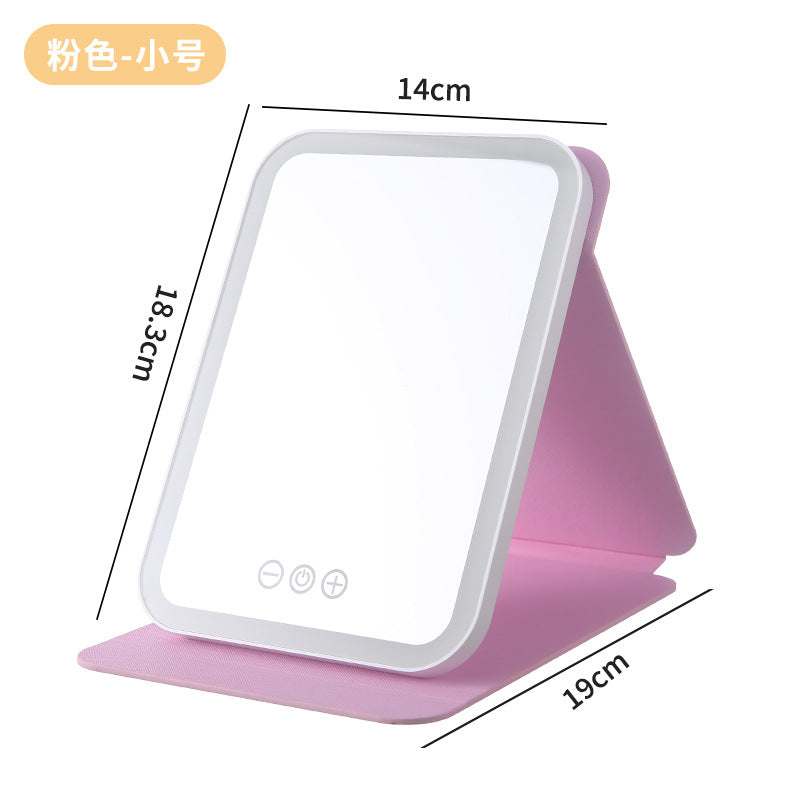 Led makeup mirror with light - portable, foldable, storage, home, dorm, desktop, household, travel, glass beauty mirror