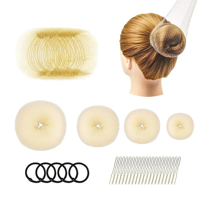 Invisible hair net donut rubber band u-shaped clip hair set ball head net bag 49-piece set small roll