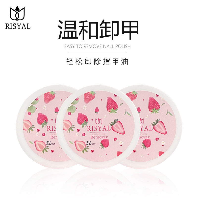 Risyal disposable nail polish remover wipes, 32-count box, gentle on natural nails, fruit-scented nail polish remover pads, manicure cleansing wipes