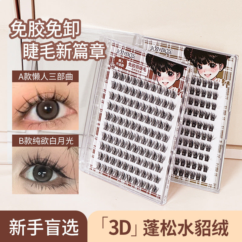 Jonbos glue-free 5d mink faux eyelashes - baby curl, natural bionic, high volume, three-step single cluster lashes