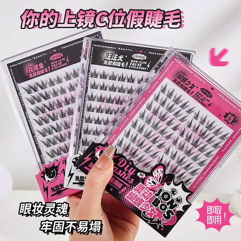 Jonbos self-adhesive false eyelashes, individual clusters, 10 rows, large capacity, beginner-friendly, natural & realistic, k-style eyelashes