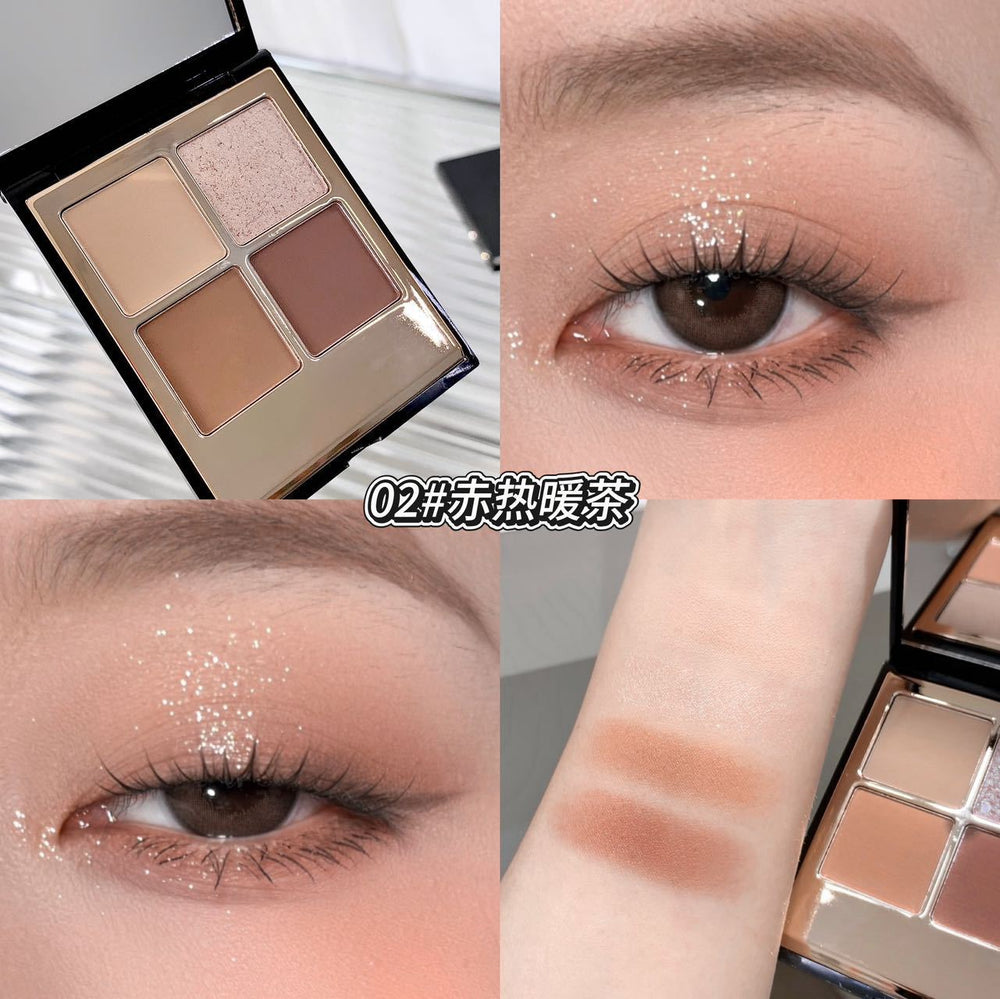 Kakashow clear shimmer quad eyeshadow palette - pearlescent, matte, smoky, everyday earth tones for women