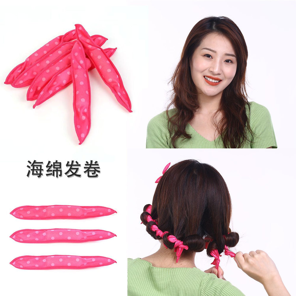 Polka dot hair curler, lazy pear head bangs, large wavy curling iron, sleep heatless curling iron, curling iron