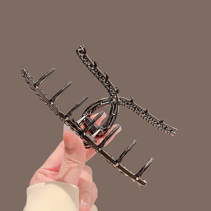 Classy black rhinestone gripper, golden pearl hairpin, back of head hairpin, large shark clip hair accessories for women
