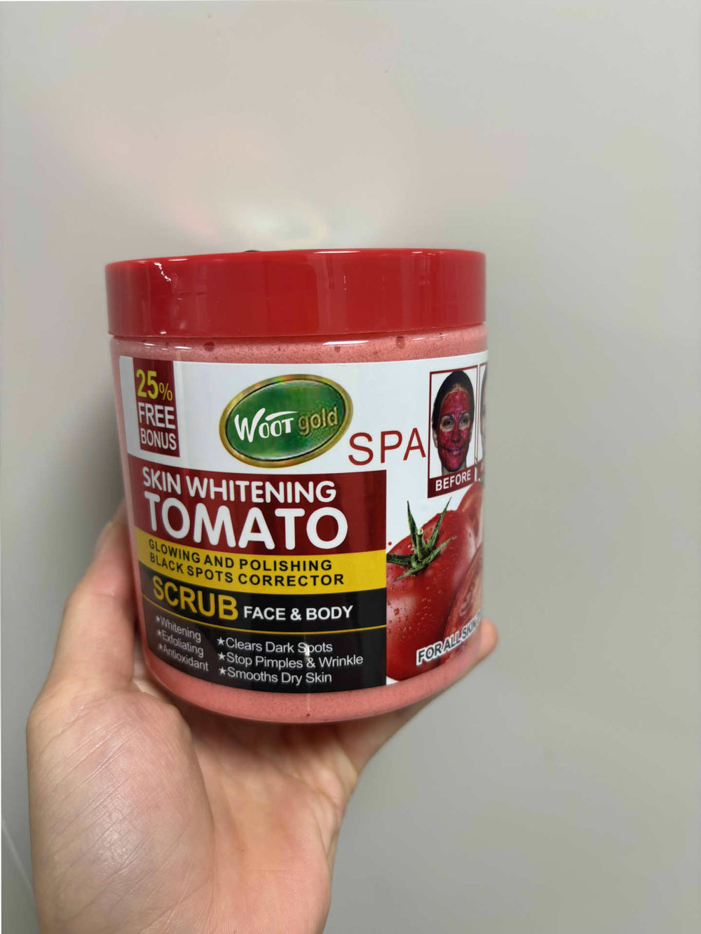 tomato scrub 500g - exfoliating body scrub for face and body, removes dead skin and keratin, bath salt - export quality