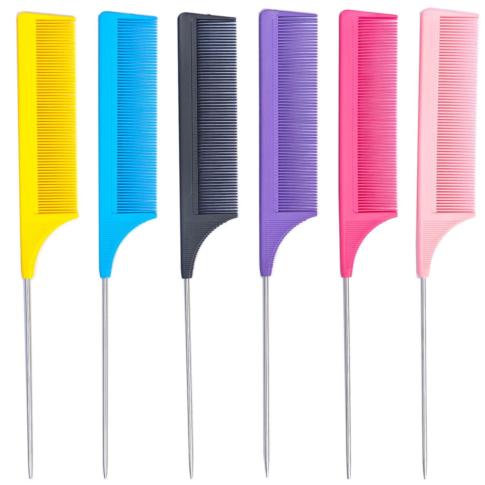 Manufacturer wholesale pointed tail comb hair pulling needle rubber band 4-piece set colorful hairdressing highlighting comb hair cutting comb hair extension steel needle comb