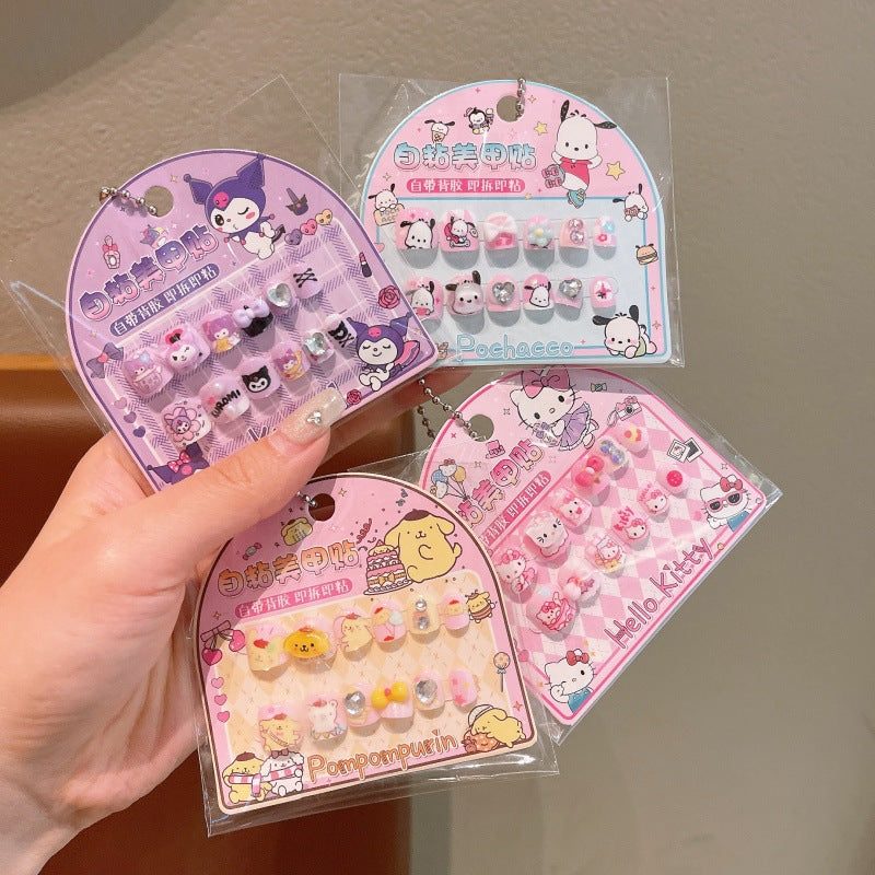 Sanrio cartoon cat my melody rhinestone nail art stickers 3d self-adhesive nail decals decorative nail pieces for little girls