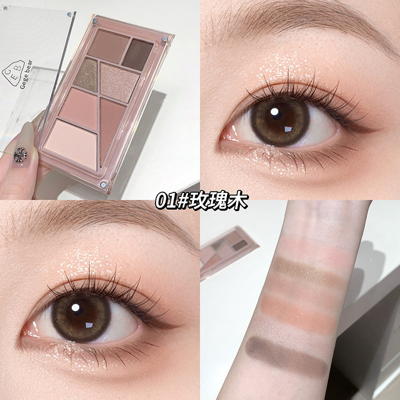 Gege bear layered eyeshadow palette - low saturation, shimmer, matte, blush & contour all-in-one