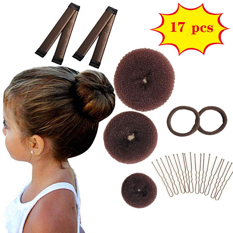 17-piece hair accessories tool set, ball head donut hair styling tool, sponge hair braider, snap ring hair ring, national style