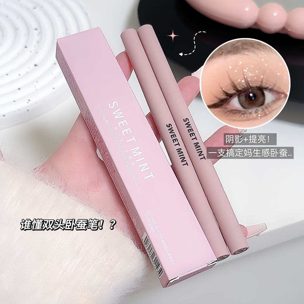 Sweet mint crescent double-ended under-eye brightening pen - 2-in-1 shadow & highlight, waterproof, sweat-proof, smudge-proof, lower eyelid application