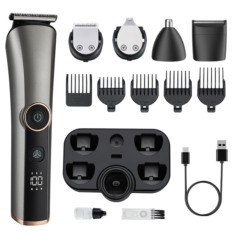 Multifunctional 5-in-1 electric hair clipper, waterproof digital display hair trimmer, men's grooming kit, waterproof digital display trimmer