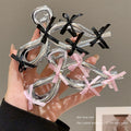 Ballet style ribbon bow gripper 2024 new women's hair clip classy back of head hair shark clip headwear