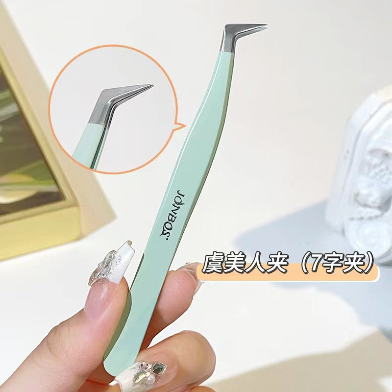 Jonbos false eyelash tweezers - eyelash extension tweezers for beginners - gold feather tip - professional lash technician tool