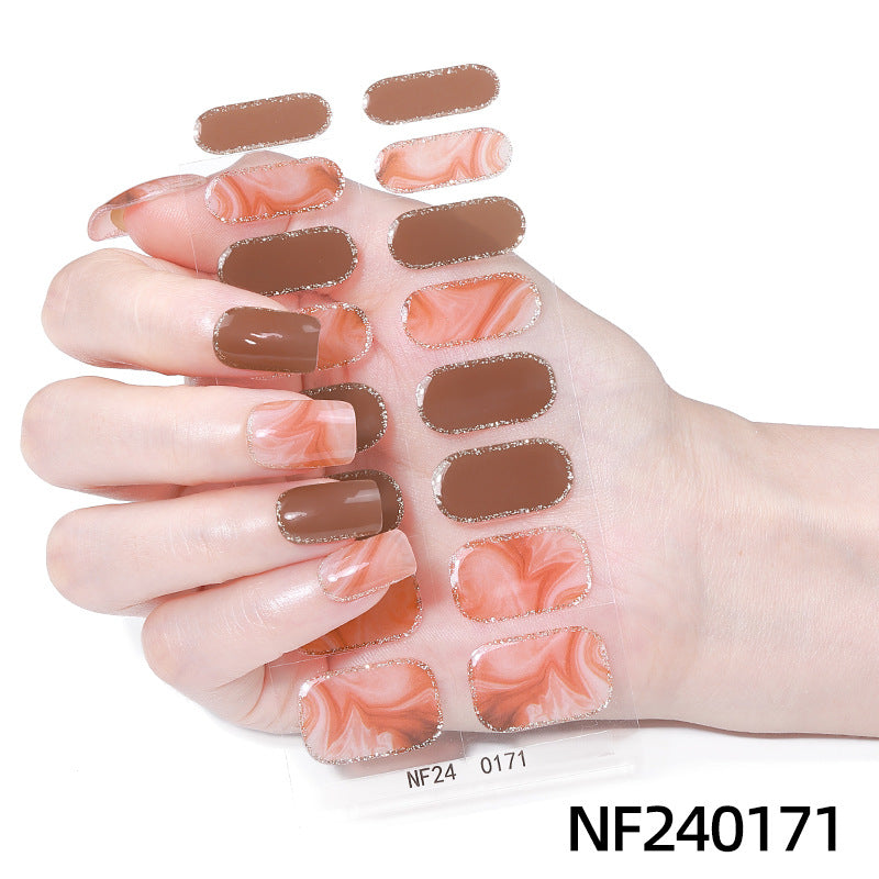 Zhengxiang customized gel manicure stickers gradient onion powder smudged ice transparent cross-border amazon french uv semi-baked nail stickers