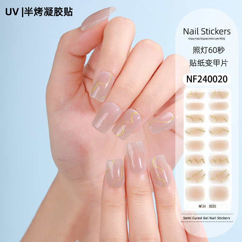 Zhengxiang custom gel nail art stickers french bronzing uv phototherapy semi-cured nail stickers ice transparent nail art stickers wholesale