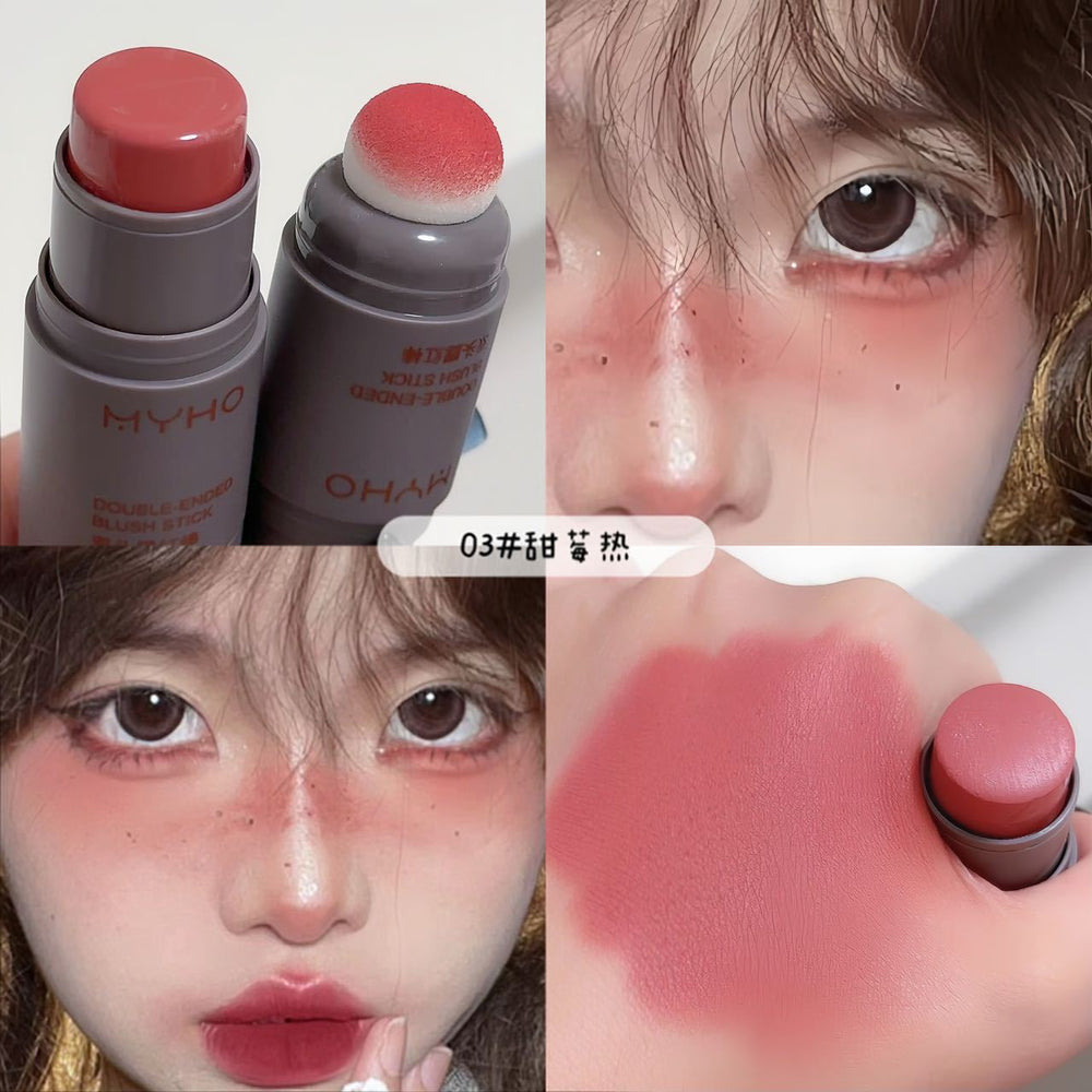 Myho puff double-ended blush stick - natural matte finish, enhances complexion, creates a "no-makeup" look, dual-use lip & cheek cream blush