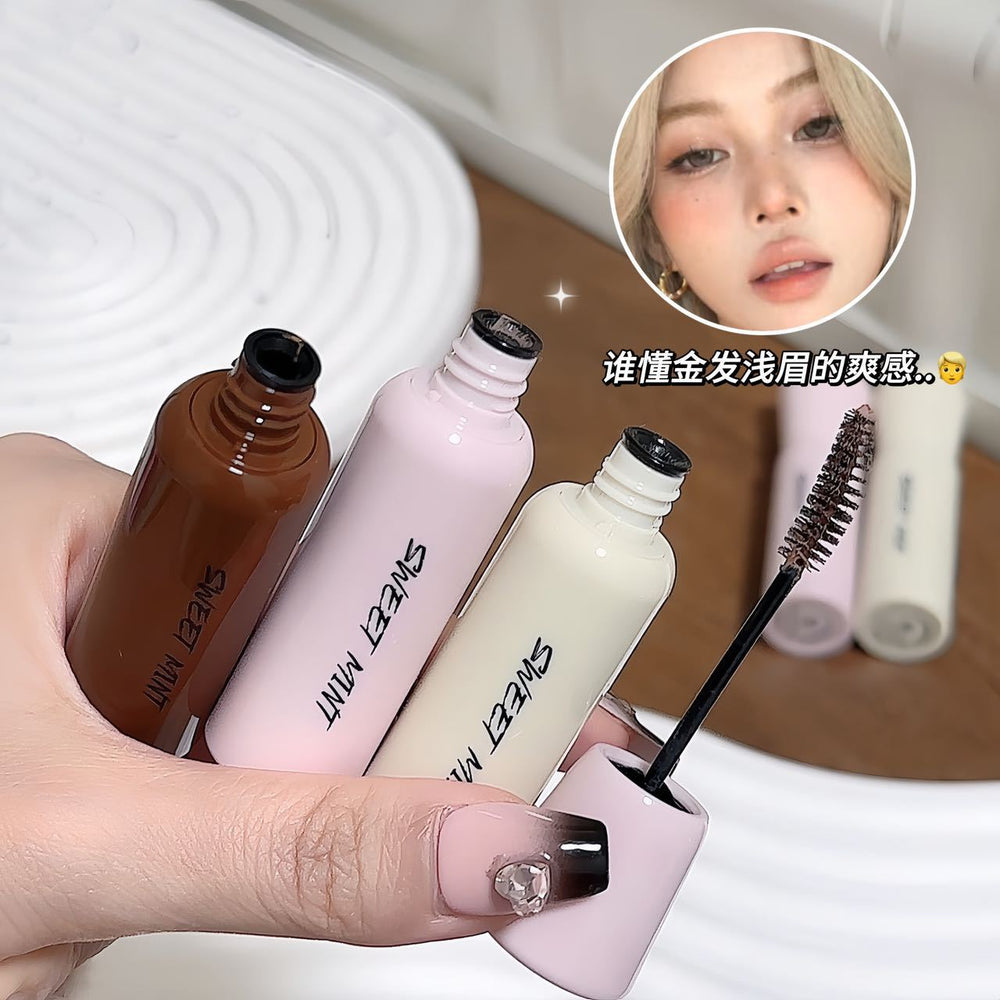 Sweet mint fluffy brow mascara - natural, defined, and root-visible wild brows. long-lasting, waterproof, and sweat-proof. light brown