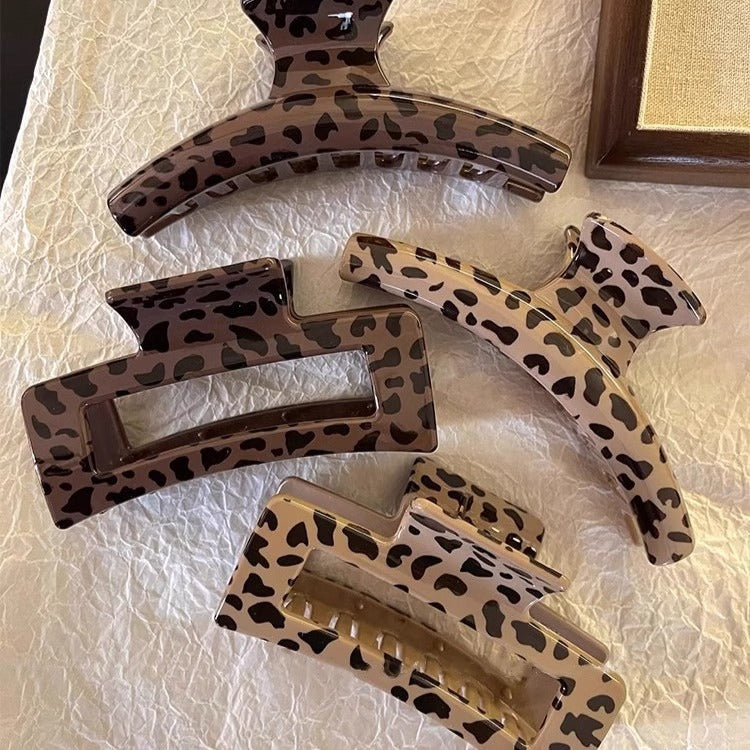 Classy large leopard print gripper casualretro hair card popular back of the head hair volume elegant shark clip