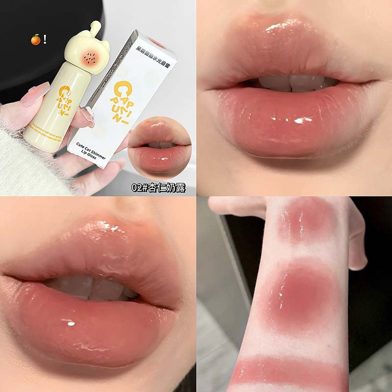 Kapuweini cute cat water gloss lip gloss for women, moisturizing mirror, non-stick cup, pseudo-no makeup whitening lip glaze