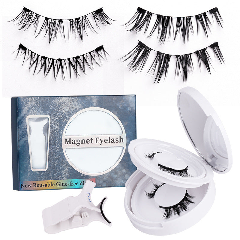 magnetic eyelashes for natural women, 2 pairs of black stem fox eyelashes, magnetic with clip set, european and american hot style