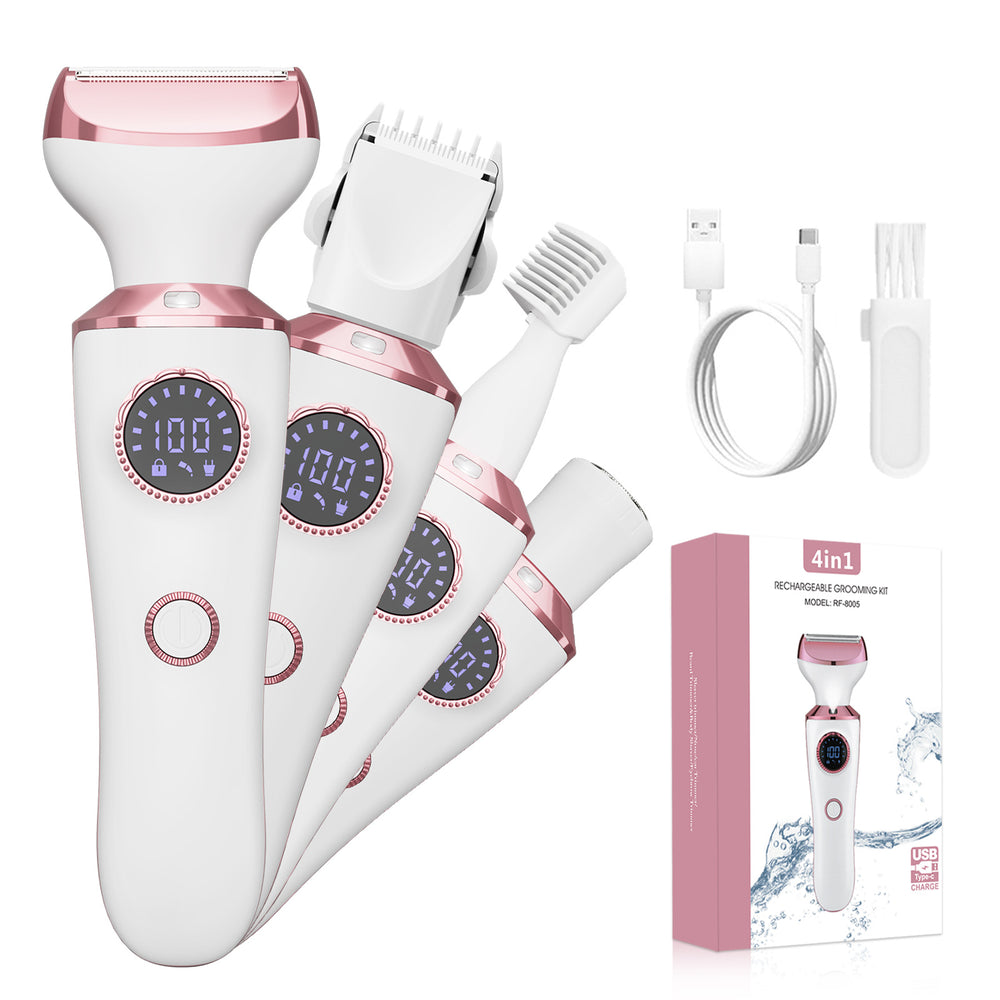 Four-in-one electric shaver for women's private parts, shaver, pubic hair removal device with digital display eyebrow razor