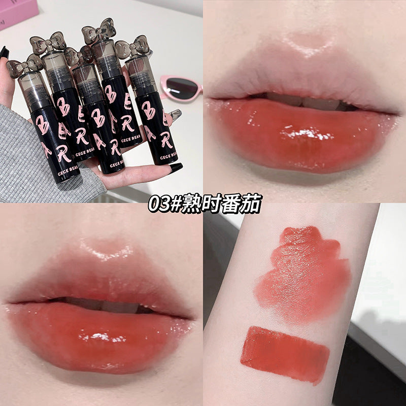 Gege bear crystal clear plumping lip glaze - waterproof, smudge-proof, mirror glass finish, moisturizing lipstick