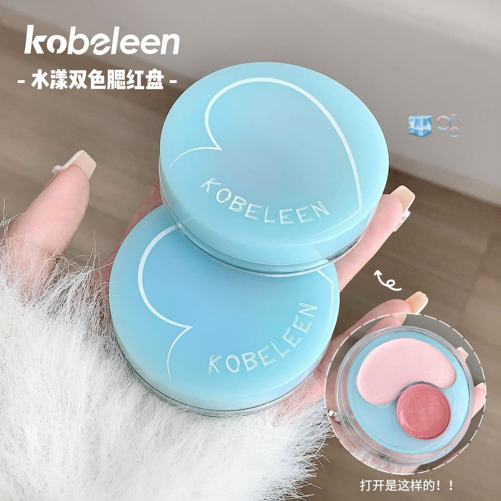 Kobeleen water glow duo blush palette - expandable/retractable, brightening & contouring, natural dewy finish, smudge-proof blush