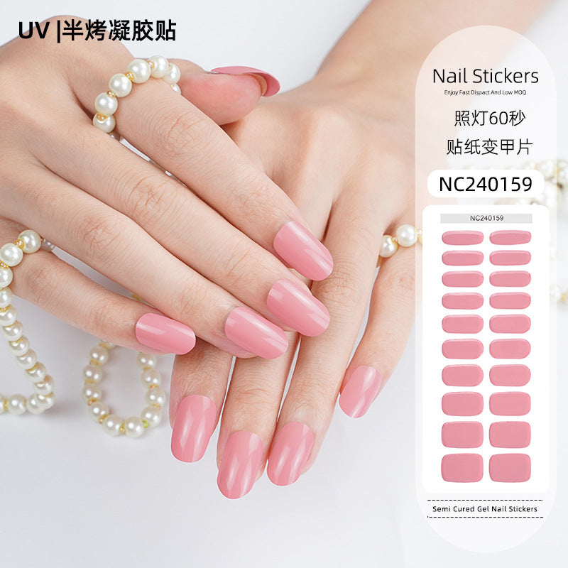 Zhengxiang custom gel nail stickers - solid color korean uv light therapy semi-cured nail stickers - waterproof cross-border wholesale