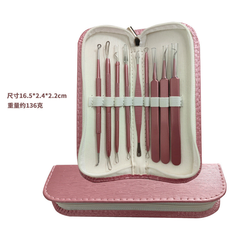 Stainless steel acne extractor tool set - includes tweezers, needles, and blackhead remover