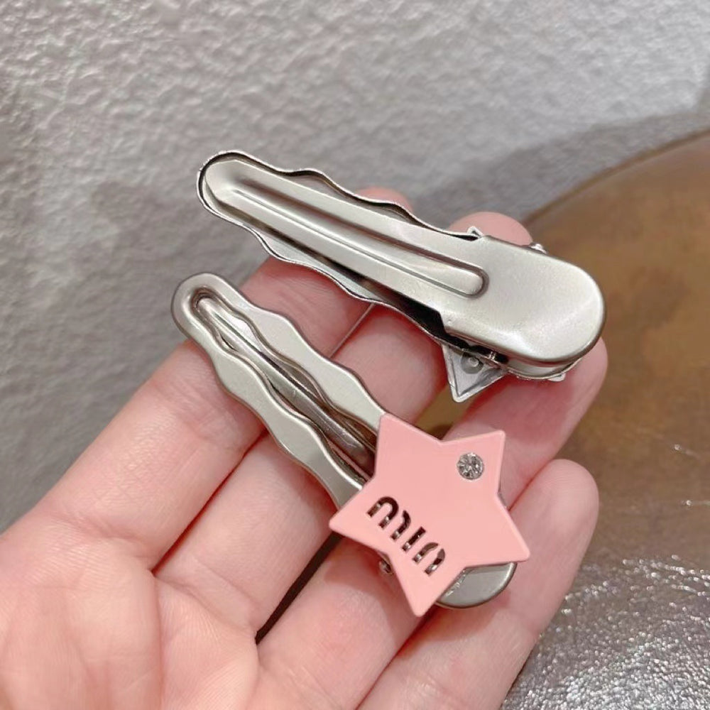 Classy silver gray letter hairpin popular five-pointed star duckbill edge clip fashion bangs clip small hairpin broken hairpin