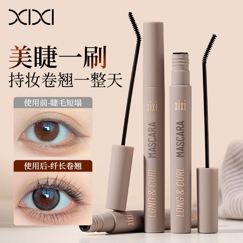 Xixi slim & curl mascara - fine brush, waterproof, smudge-proof, long-lasting hold, defined lashes