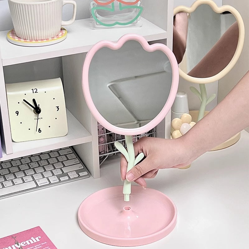 Tulip makeup mirror - desktop/standable mirror with jewelry storage - perfect for dorms, plastic home mirror, vanity mirror