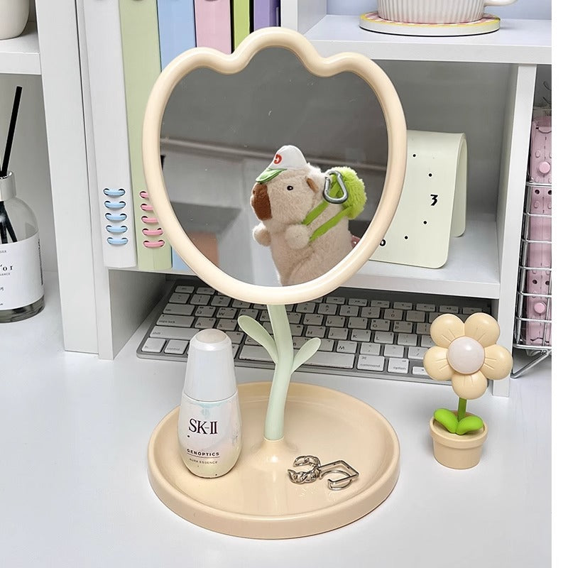 Tulip makeup mirror - desktop/standable mirror with jewelry storage - perfect for dorms, plastic home mirror, vanity mirror