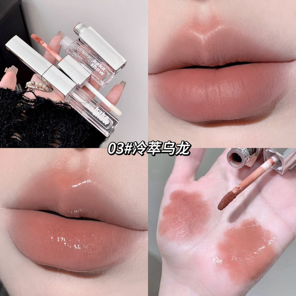Kakashow double-effect double-ended lip glaze raincoat combination for women matte matte water-glossy mirror non-stick cup not easy to fade