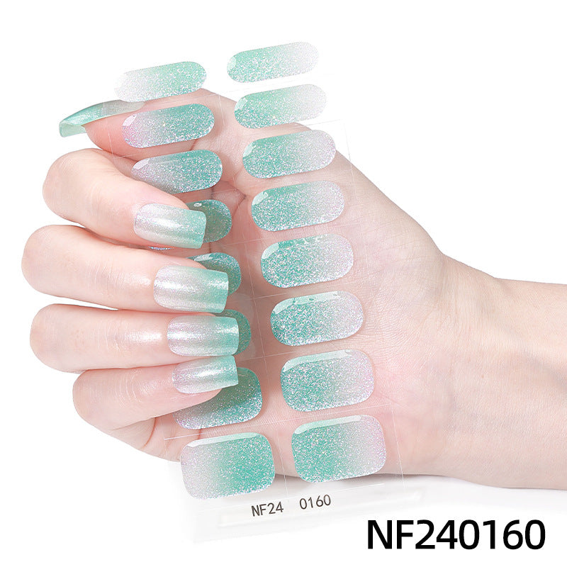 Zhengxiang customized gel manicure stickers gradient onion powder smudged ice transparent cross-border amazon french uv semi-baked nail stickers