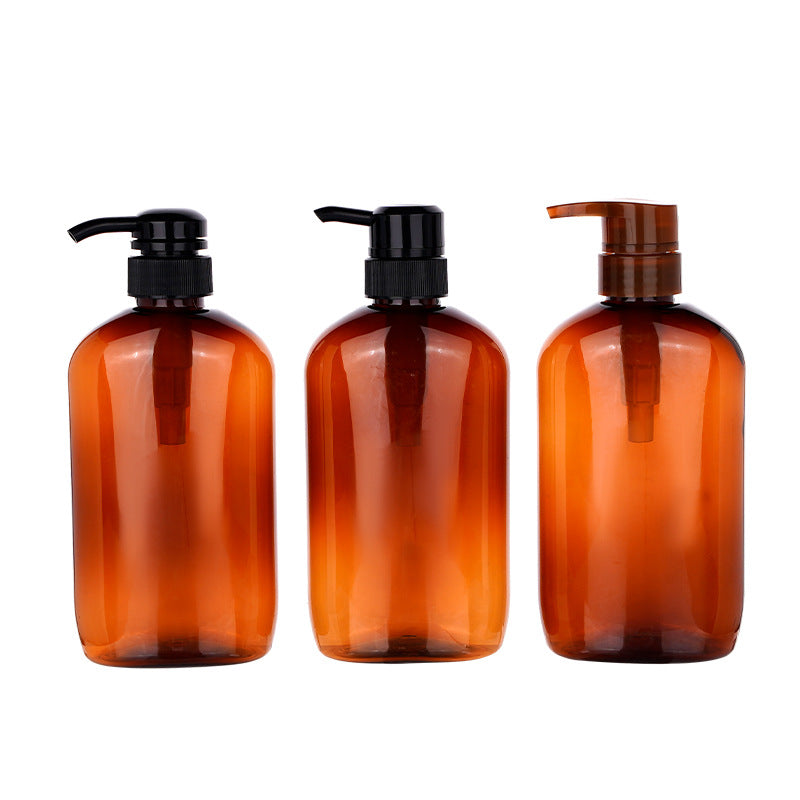 Brown pet bottle shampoo & body wash dispenser set - premium empty plastic bottles