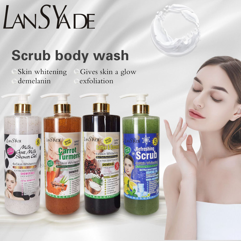 English body wash 1000ml scrub shower gel brightens skin, removes blackness, silky skin, rich foam, exfoliates