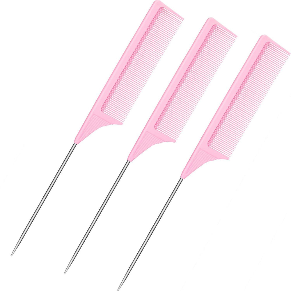Colorful steel needle tip tail comb 3-piece set hair dyeing comb hairdressing comb hair picking comb hair sectioning rat tail comb