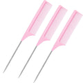 Colorful steel needle tip tail comb 3-piece set hair dyeing comb hairdressing comb hair picking comb hair sectioning rat tail comb