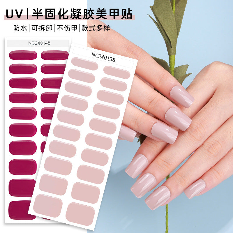 Zhengxiang custom gel nail stickers - solid color korean uv light therapy semi-cured nail stickers - waterproof cross-border wholesale
