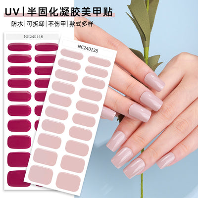 Zhengxiang custom gel nail stickers - solid color korean uv light therapy semi-cured nail stickers - waterproof cross-border wholesale