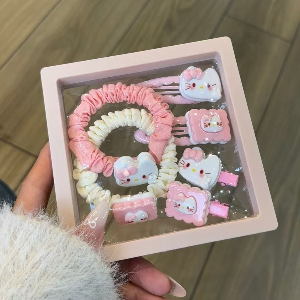 Cute custard bear series hair clip set - sweet & girly bang clips & high-elastic hair ties wholesale