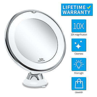 Cosmetic mirror with led fill light 10x magnification dry battery suction cup type folding internet celebrity beauty mirror beauty cross-border