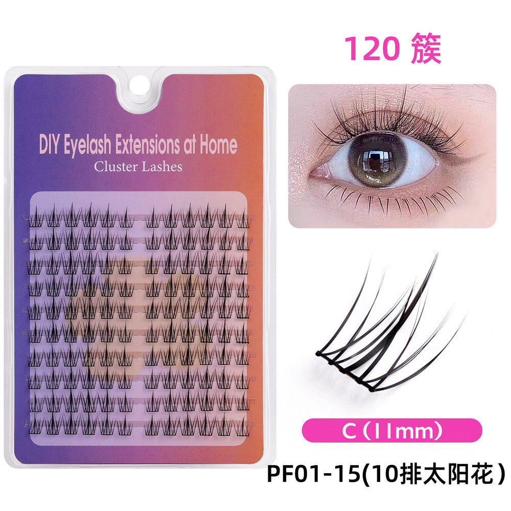 Qingdao natural false eyelashes, 10 rows segmented black band sunflower style, k-pop girl group stage makeup, glue-on false eyelashes