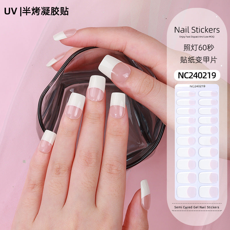 Zhengxiang custom gel nail art stickers french onion powder uv light hardening nail stickers semi-cured christmas wholesale