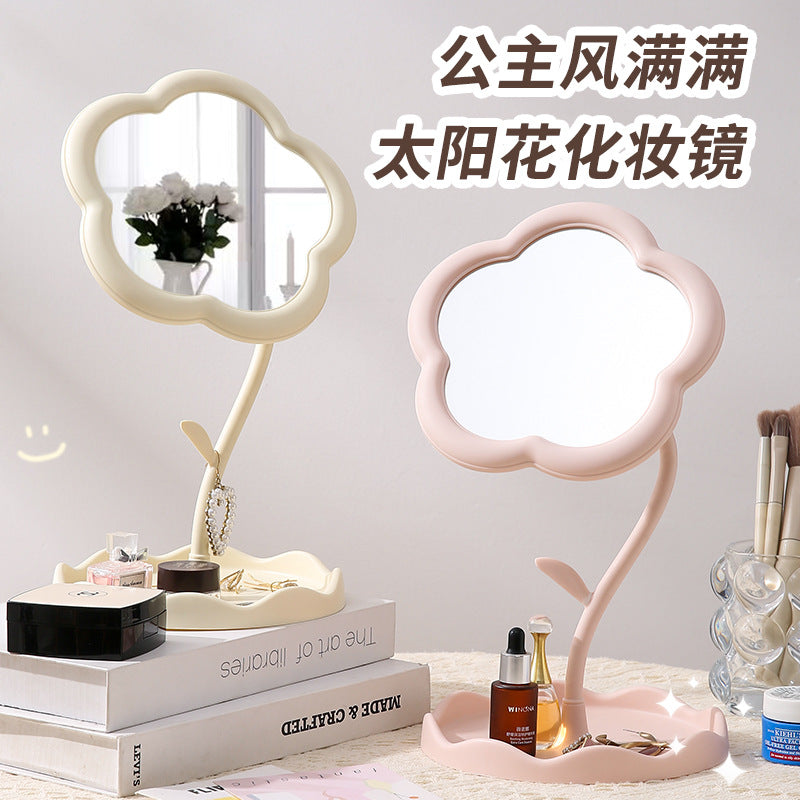Cosmetic mirror desktop sunflower cute home desktop plastic storage flowers dormitory for home beauty glass mirror