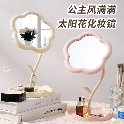 Cosmetic mirror desktop sunflower cute home desktop plastic storage flowers dormitory for home beauty glass mirror