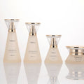 New cosmetic glass bottle set packaging: 120ml lotion & essential oil glass bottles, 50g skin care cream & balm sample containers